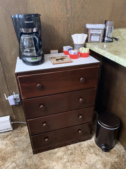 Wake up to freshly brewed coffee, a hot cup of tea, or hot cocoa from our fully stocked drink station!