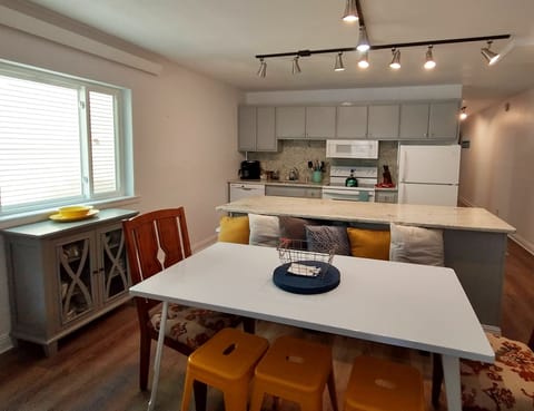 Looking into the kitchen and dining area.