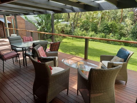 Spacious rear deck for comfortable outdoor dining