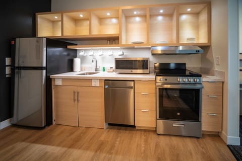 Full-size fridge, microwave, dishwasher, toaster