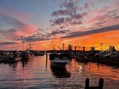 August sunset over harbor