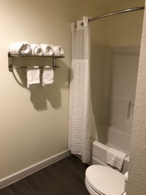 Combined shower/tub, eco-friendly toiletries, hair dryer, towels