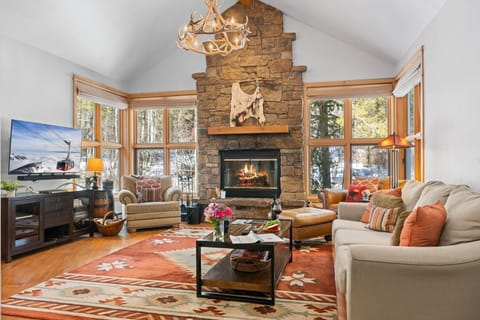 Living Room with Wood Burning Fireplace