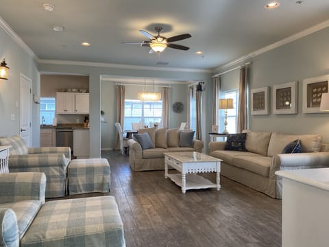 Spacious open-concept living and dining room