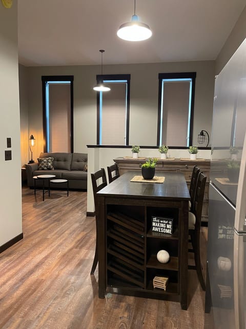 Beautiful high ceilings with remote controlled ceiling fan.  