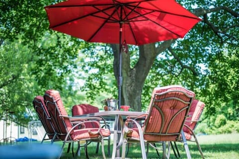 Communal outdoor seating area with huge yard!