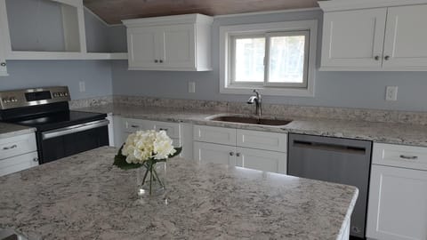 Kitchen & island with USB ports.