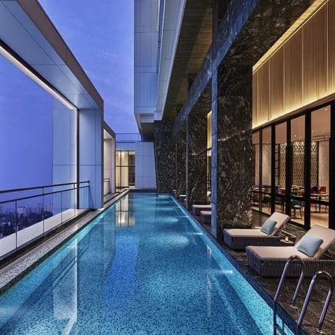 Outdoor pool, sun loungers