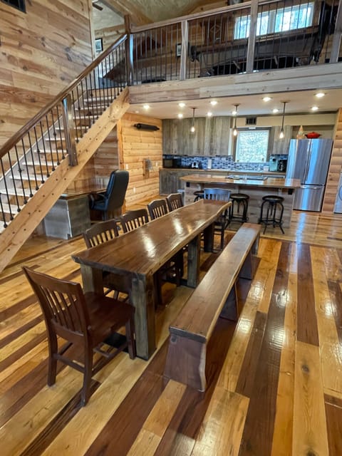 Dining table made from a tree on the property