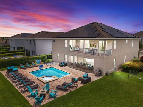 Relax in the beautiful outdoor space with pool/spa, loungers, fire pit and grill