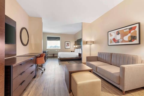 Desk, laptop workspace, blackout drapes, soundproofing