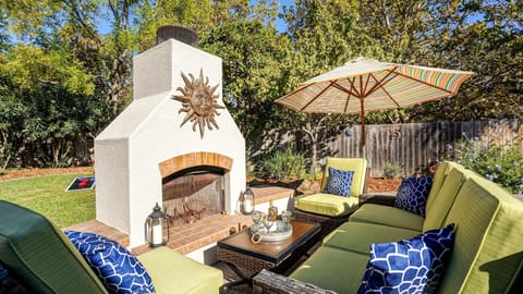 Cozy up to the fireplace after a long day of wine tasting.