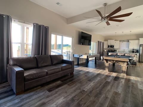 Game Room with Pool Table, Air Hockey Table, 3 Big Couches, and 75" TV!