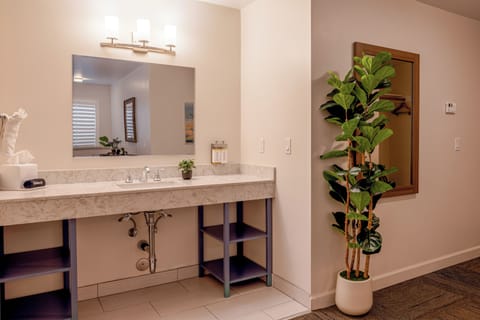 Superior Room, 1 King Bed, Roll-in Shower | Bathroom | Hair dryer, towels, soap, shampoo