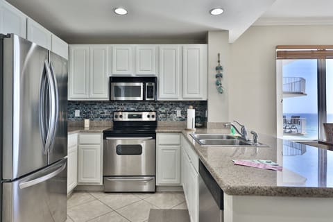 Fully stocked kitchen.