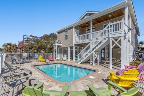 Take a dip in this sparkling pool after a fun day at the beach!