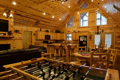 Cabin comfort meets game-night fun in this open living space