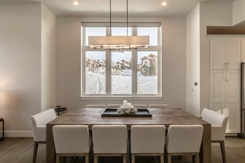 Bring the entire group together for dinner at the 10 person dining table