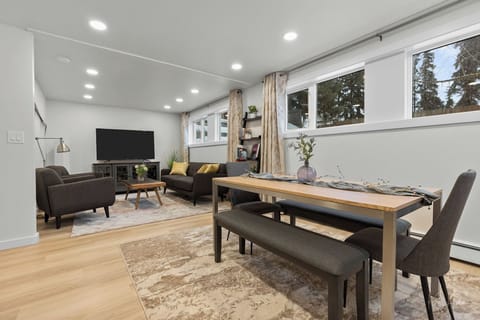 View of the dining and living areas. 