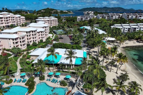View of Elysain Beach, Pool, Restaurants. Distance views of St.John USVI & BVI's