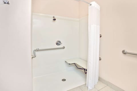 Combined shower/tub, free toiletries, hair dryer, towels