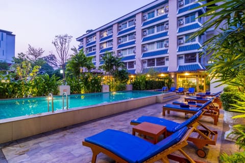 Outdoor pool, open 7:00 AM to 8:00 PM, sun loungers