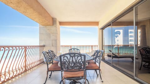 The dining table on the wrap around balcony