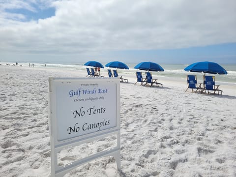 Private gated beach. No tents or canopies allowed. Chair rental available.