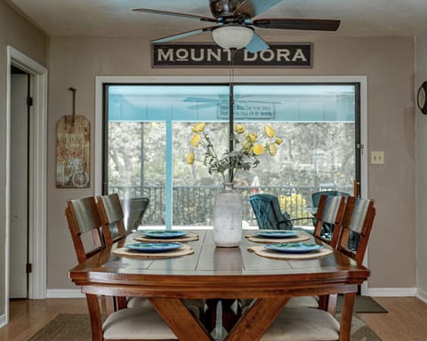 Dining table with ext. leaf. (Located in master closet). Extra chairs in garage.