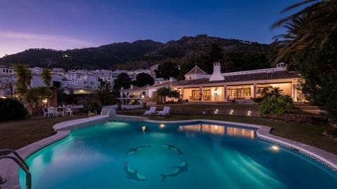 Back of the villa at night