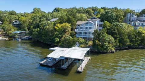 Aerial View of the boat docks and back patio.