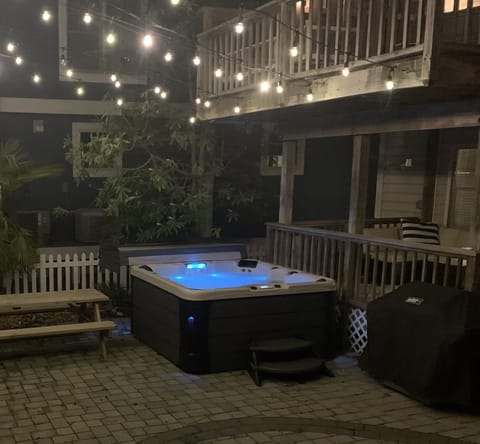 Hot tub and fire pit are open for winter rentals, but are closed during summer.