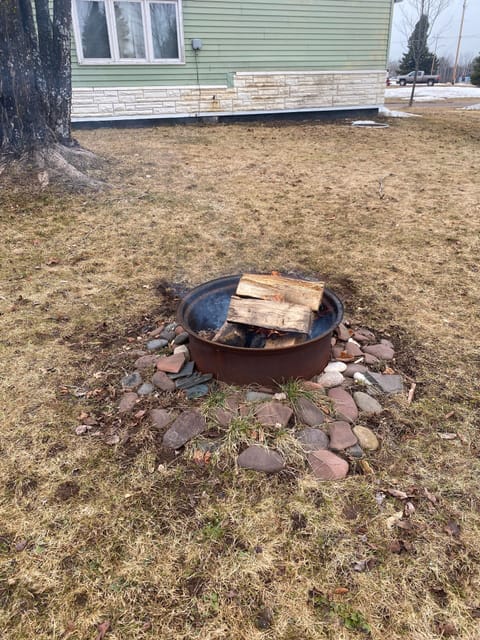 fire pit in backyard