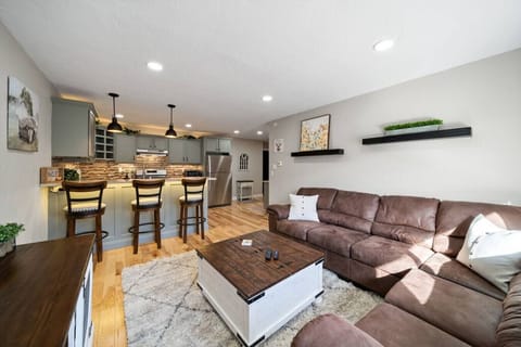 Sit at the breakfast bar or in our cozy living room to work remotely or enjoy a meal!