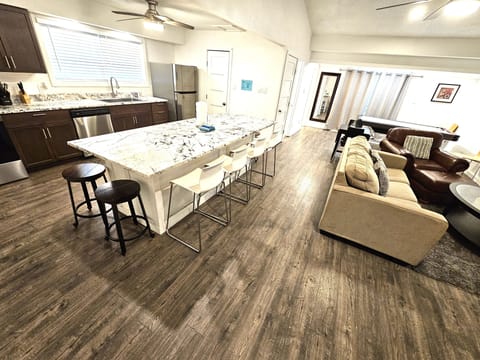 Stainless steel appliances and granite countertops