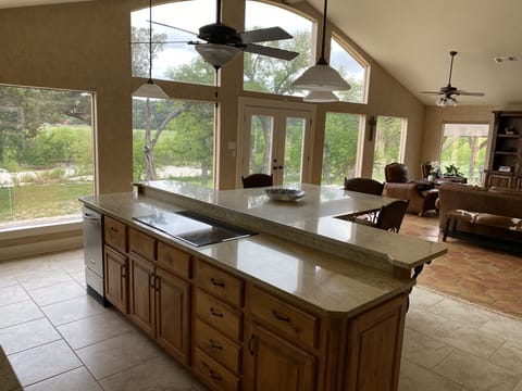 Kitchen with view of Johnson Creek. 