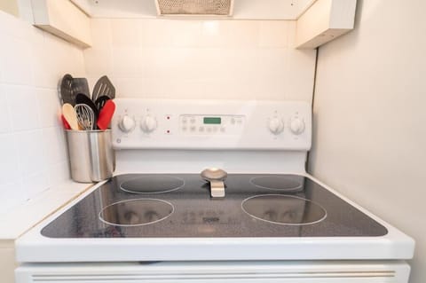 Full size electric glass-top stove and oven for all our guests that like to cook