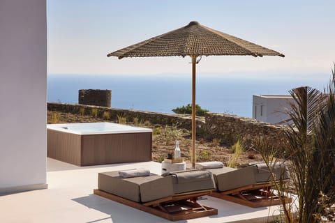 Superior Suite with Hot-tub & terrace with Side Sea View (70m from main building) | Terrace/patio