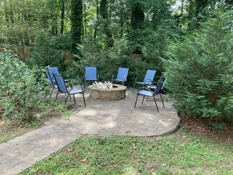 Backyard firepit and seating area