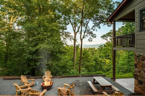 Terrace level firepit overlooking mountain views