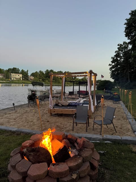 New beach added with Cabana and fire pit. Bags, ladder golf, Jenga and more! 