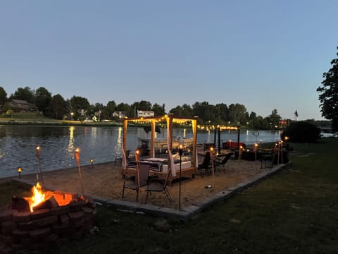 Solar lights with anti-mosquito tiki torches keep the party going all night! 