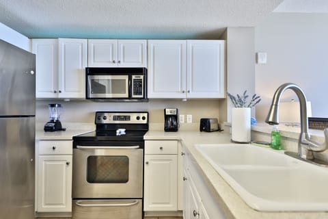 Fully stocked kitchen.