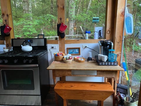Keurig Coffee maker and coffee and tea pods await you. 