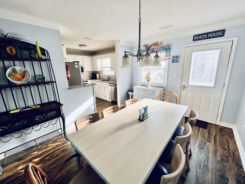 Dining area with pier views