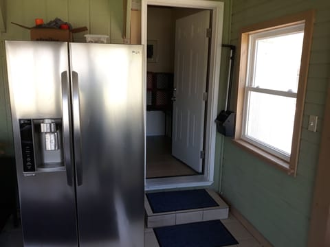 Access to master bathroom from pool. Bathroom can be locked from both sides. 