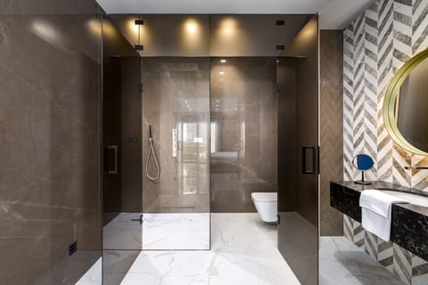 Double Room (Luxe) | Bathroom | Designer toiletries, hair dryer, bathrobes, slippers