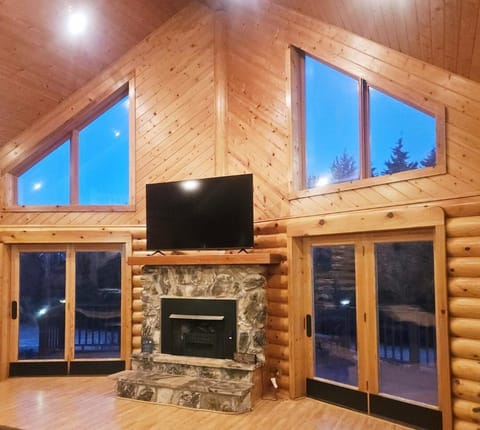 Living room with 75-inch TV