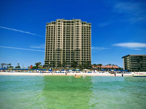 View of Grand Panama Beach Resort from a sandbar