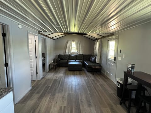 Living room with sectional couch and Roku TV